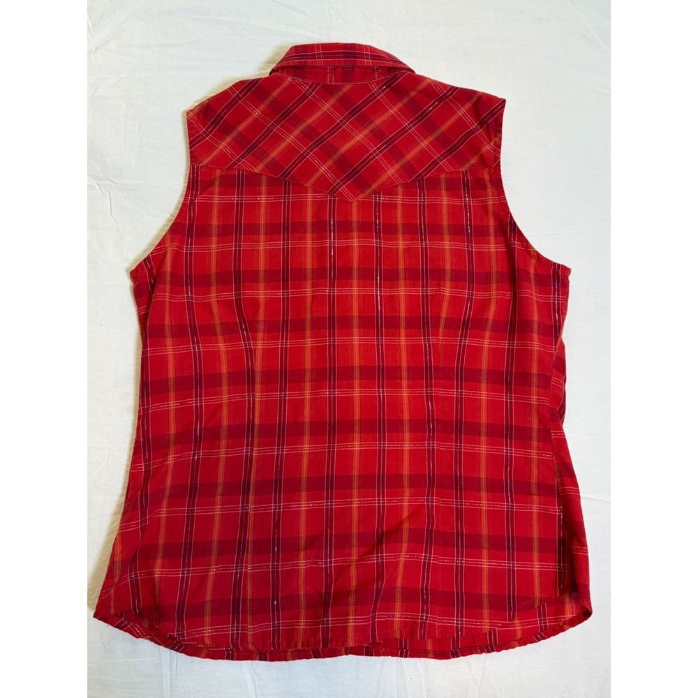 Vtg ROPER Red Plaid Pearl Snap Western Shirt~Womens M~Sleeveless Cowgirl Rodeo - Picture 13 of 14